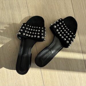 Alexander Wang Dome Stud Slide Sandals Black Leather Women’s Size 37